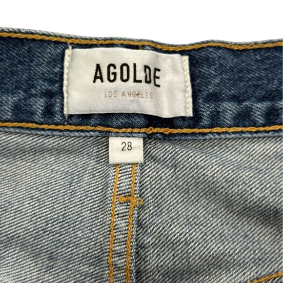 Agolde 90s Mid-Rise Loose Short Precision Blue Denim Cutoff Womens Size 28 NEW - Picture 3 of 9